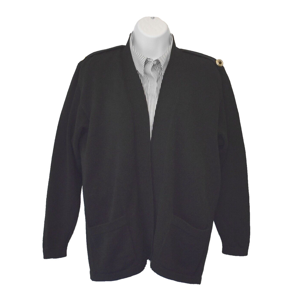 B4 Auth ST JOHN SPORTSWEAR Black Santana Knit Open Front Cardigan Sweater Size M